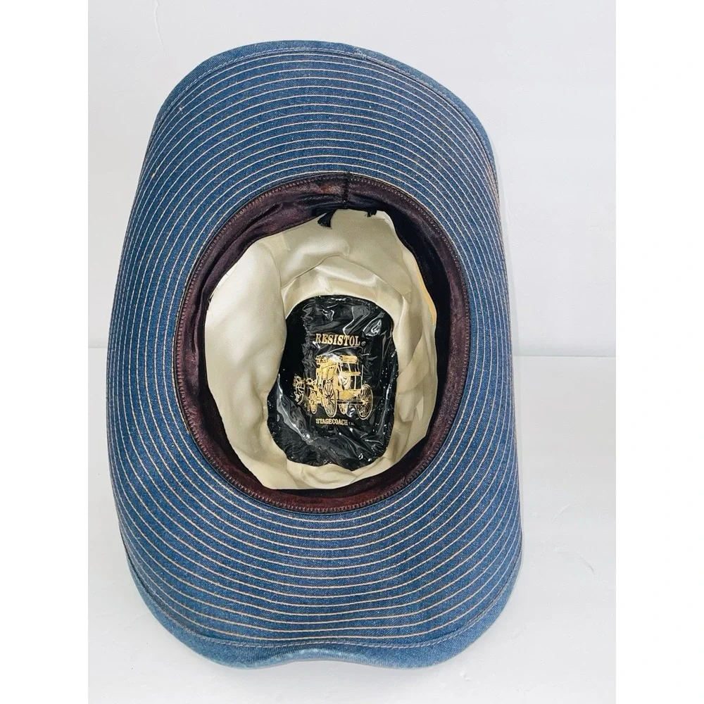 Vintage Resistol Stagecoach Blue Denim Western Cowboy Hat Aztec Band Size 7 3/8